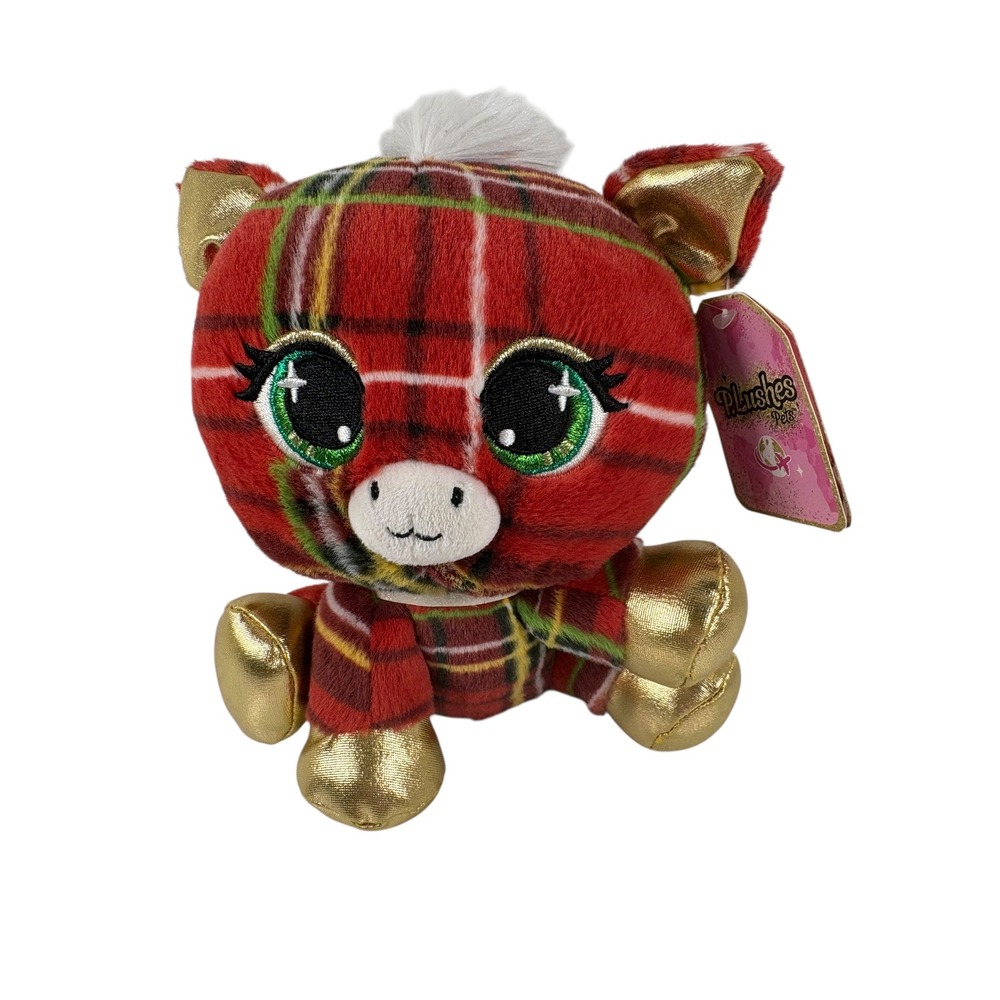 Gund P.Lushes Pets Kids 6in Red Tartan Plaid Gold Metallic New Designer Plush